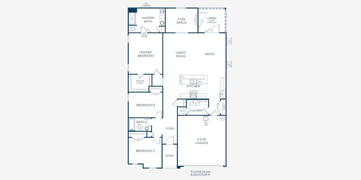 2D floor plan layout for the Drexel by Maronda Homes in Gulf Coast Communities, Port Charlotte, FL (Image 4).