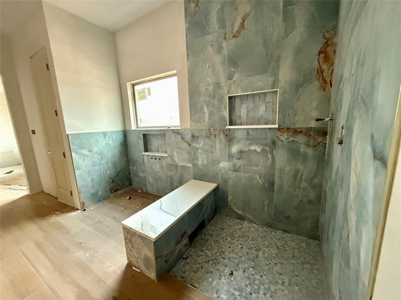 Bathroom with tile walls