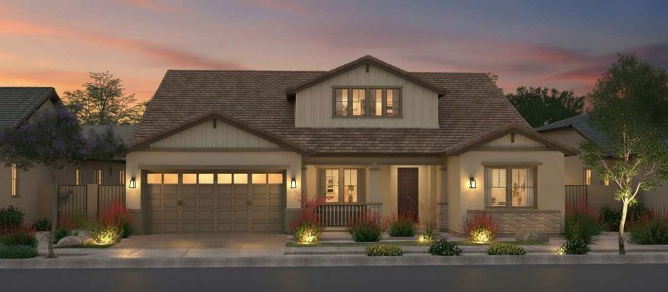 Representative exterior photo of a completed home built from the Spud Point by Fulton Homes in Sonoma Coast, Queen Creek, AZ (Image 6). Representative exterior photo of a completed home built from the Spud Point by Fulton Homes in Sonoma Coast, Queen Creek, AZ (Image 6).