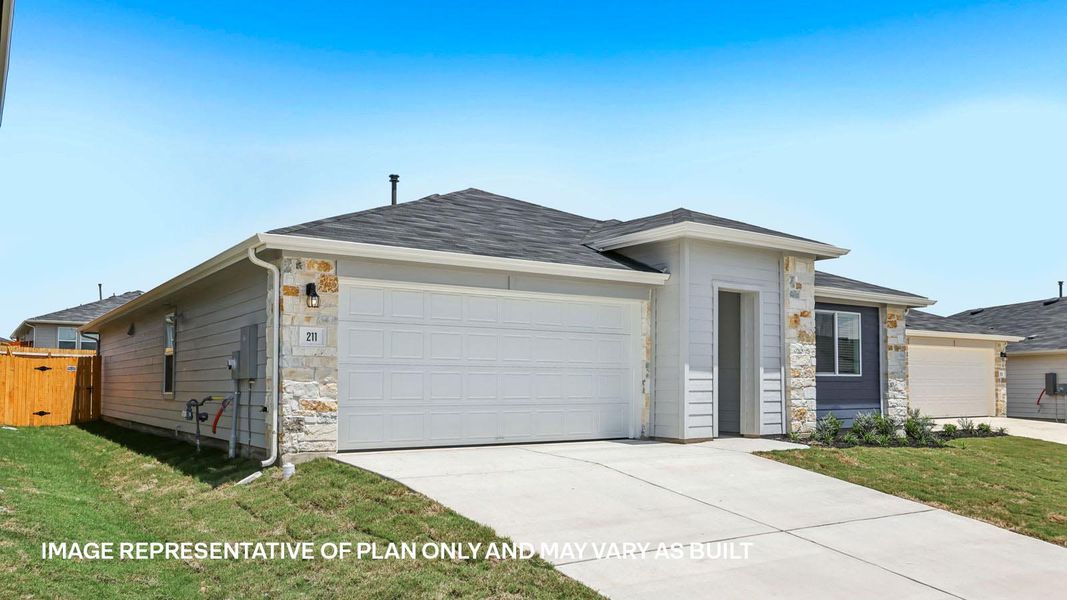 Front exterior of a new home in Southgrove, Kyle, TX, highlighting curb appeal (Image 18). Front exterior of a new home in Southgrove, Kyle, TX, highlighting curb appeal (Image 18).