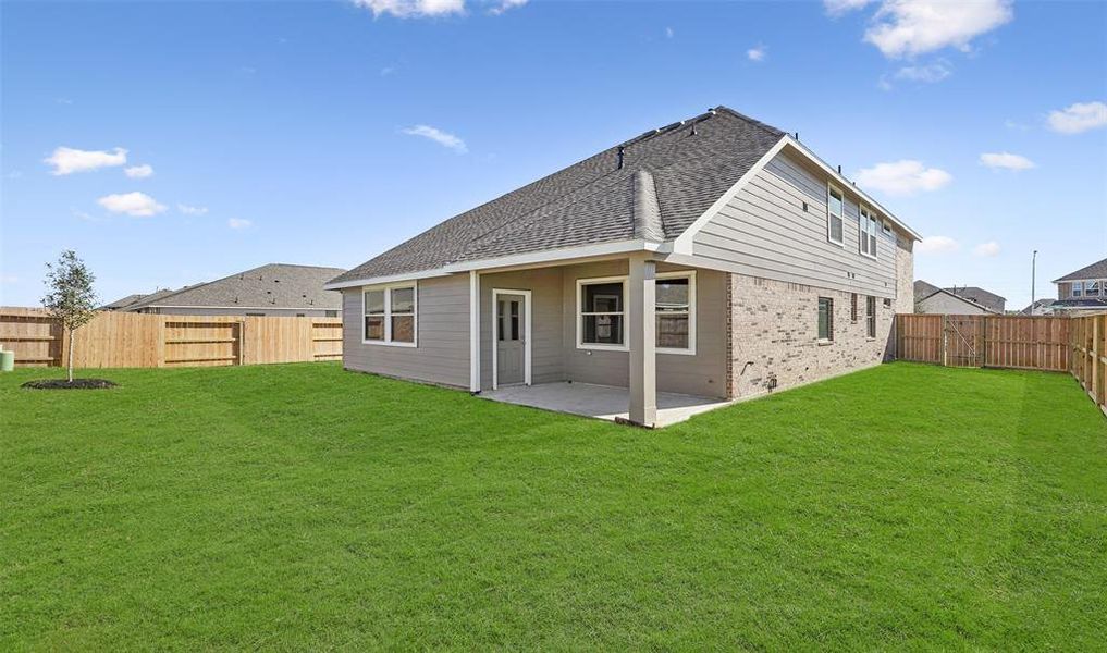 Covered patio in backyard