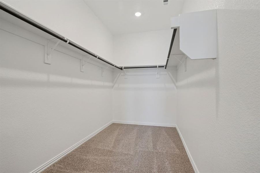 Walk in closet with light carpet