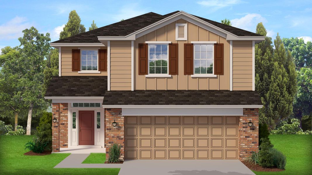 Representative exterior photo of a completed home built from the 2405 by Adams Homes in Winding Oaks, Weeki Wachee, FL (Image 15). Representative exterior photo of a completed home built from the 2405 by Adams Homes in Winding Oaks, Weeki Wachee, FL (Image 15).