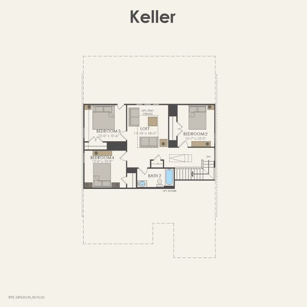 2D floor plan layout for the Keller by Pulte Homes in Whitewing Trails, Princeton, TX (Image 4).