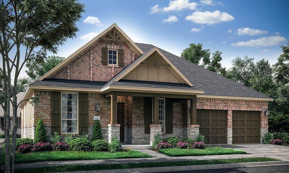 Craftsman-style house with a garage and covered porch