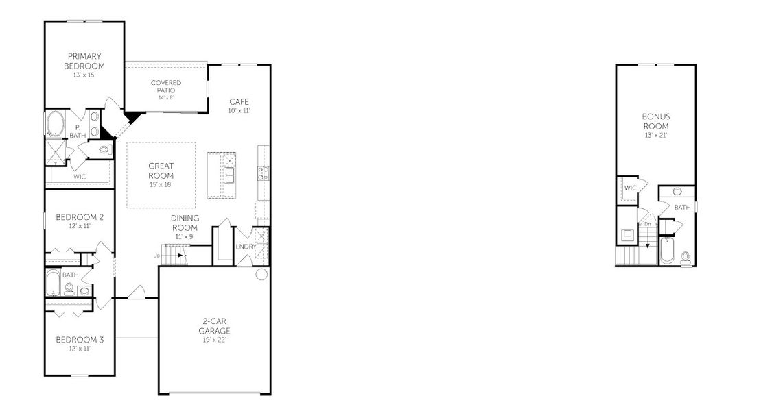 2D floor plan layout for the Camden w/ Bonus - 50' Homesites by Dream Finders Homes in Seminole Trace - Single Family Homes, Palm Coast, FL (Image 3).