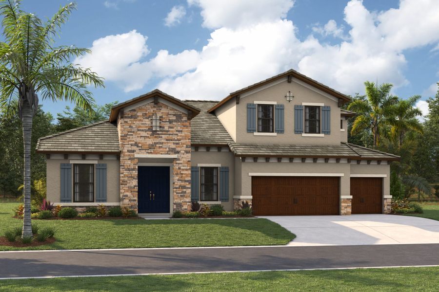 Representative exterior photo of a completed home built from the Key Largo II by Homes by WestBay in Barrington Preserve, Brandon, FL (Image 23).