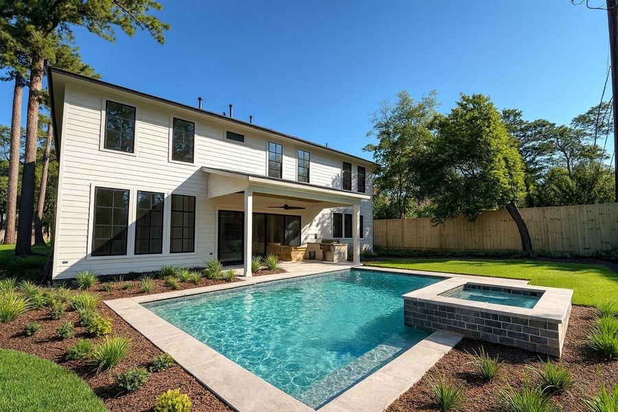 Back Yard. Professionally rendered photo from actual photo of home.  Pool and landscaping virtually rendered.  Home does not have a pool but has plenty of room for one.