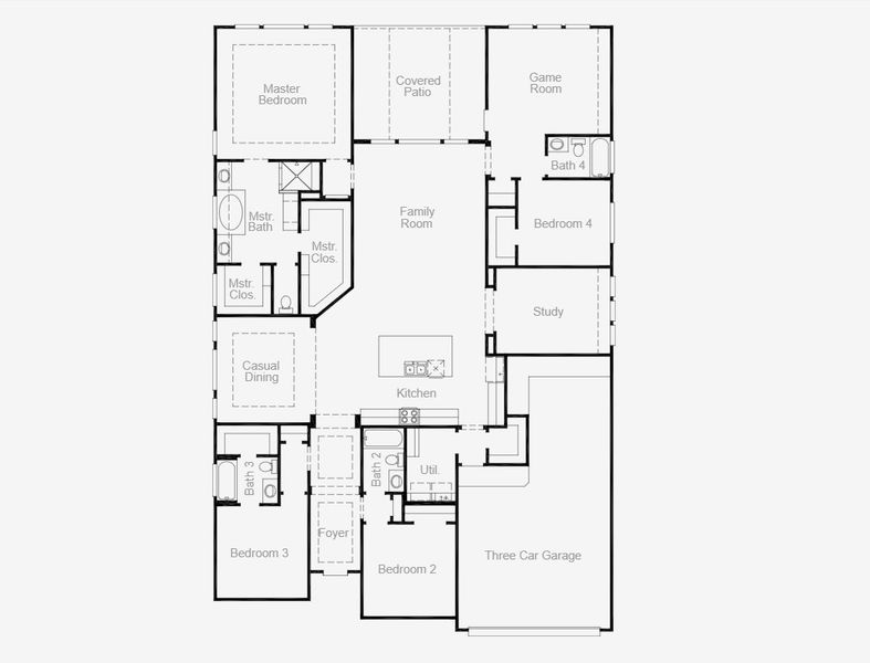 2D floor plan layout for the Hideaway - Single Family Homes by Coventry Homes in Parmer Ranch, Georgetown, TX (Image 3).