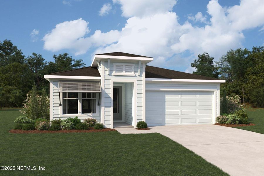 Front exterior of a new home in RiverTown - WaterSong, St. Johns, FL, highlighting curb appeal (Image 10). Front exterior of a new home in RiverTown - WaterSong, St. Johns, FL, highlighting curb appeal (Image 10).