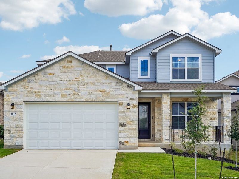 Front exterior of a new home in Skybrooke, Live Oak, TX, highlighting curb appeal (Image 1). Front exterior of a new home in Skybrooke, Live Oak, TX, highlighting curb appeal (Image 1).