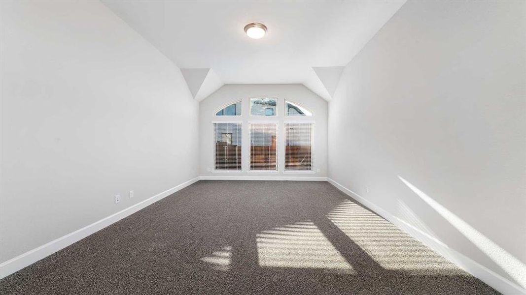 Bonus room with carpet flooring and lofted ceiling