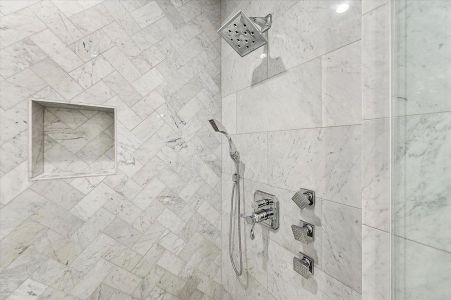 Close up view of the high end shower fixtures