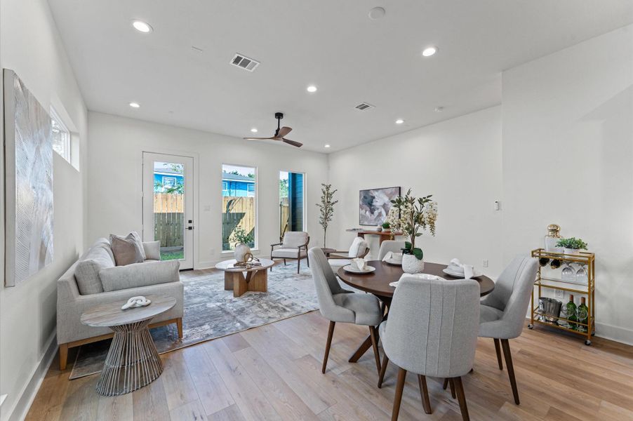 View of the dining and living areas.