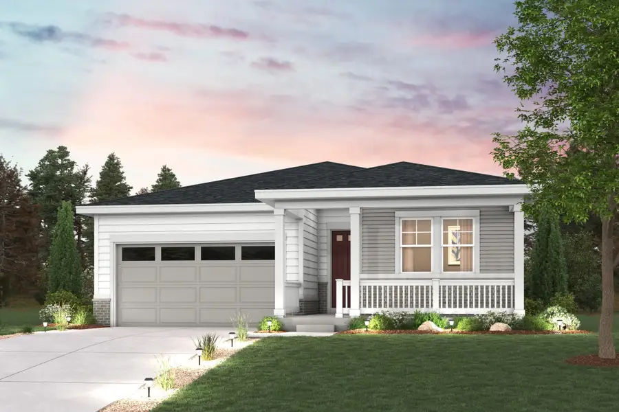 Front exterior of a new home in The Aurora Highlands, Aurora, CO, highlighting curb appeal (Image 1). Front exterior of a new home in The Aurora Highlands, Aurora, CO, highlighting curb appeal (Image 1).