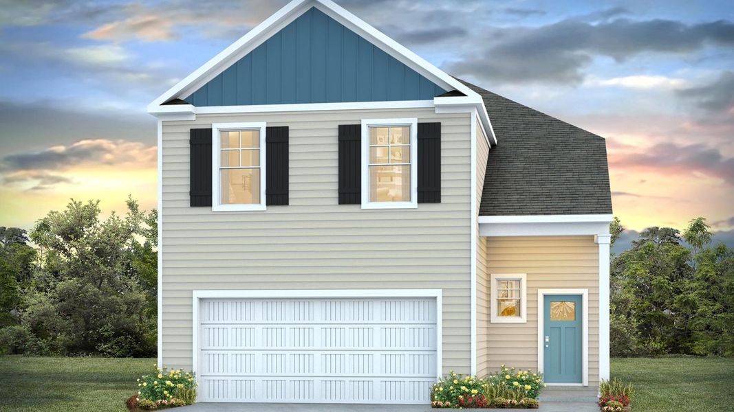 Representative exterior photo of a completed home built from the WREN by D.R. Horton in Sidbury Station, Castle Hayne, NC (Image 1).