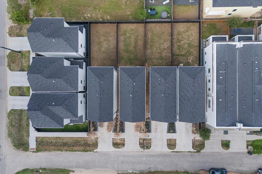 Aerial view of the 4 homes on Drew Ave. & 3 homes on Live Oak St.