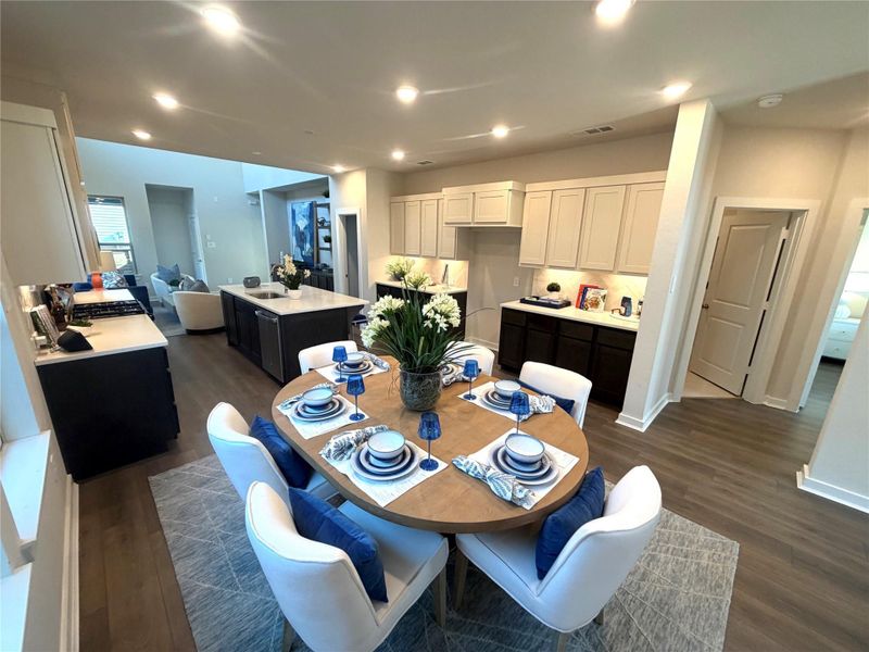 Plenty of cabinet space with dining hutch that lines the wall to create a smooth transition from kitchen to dining and entertaining,