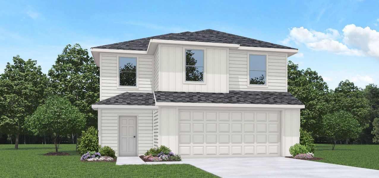 Front exterior of a new home in Presswoods, Splendora, TX, highlighting curb appeal (Image 2).