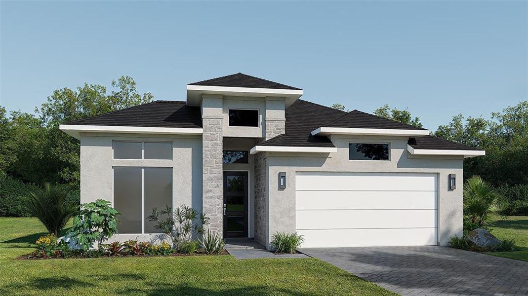 Front exterior of a new home in Magnolia Bay 50', Nokomis, FL, highlighting curb appeal (Image 1). Front exterior of a new home in Magnolia Bay 50', Nokomis, FL, highlighting curb appeal (Image 1).