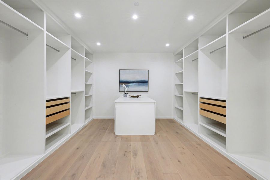 Spacious closet with light wood-type flooring