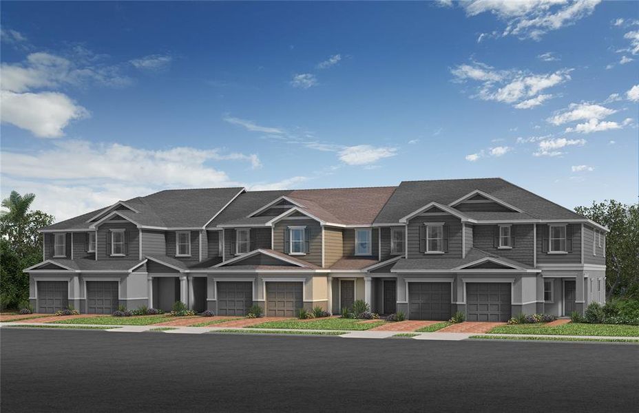 Front exterior of a new home in Reserve at Forest Lake Townhomes, Lake Wales, FL, highlighting curb appeal (Image 1). Front exterior of a new home in Reserve at Forest Lake Townhomes, Lake Wales, FL, highlighting curb appeal (Image 1).