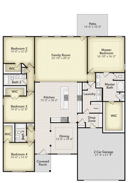 2D floor plan layout for the 2906 by Adams Homes in Swann Hills, Statesville, NC (Image 3).