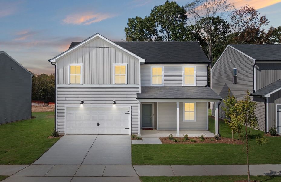 Front exterior of a new home in Carpenter Falls, Durham, NC, highlighting curb appeal (Image 25).