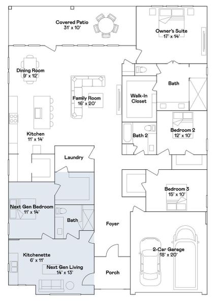 2D floor plan layout of this home in Scotts Bend, Baytown, TX (Image 2).