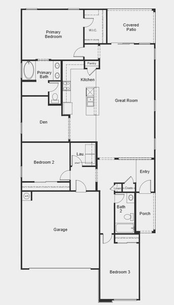 2D floor plan layout for the 1849 Modeled by KB Home in The Traditions at Teravalis, Buckeye, AZ (Image 3).