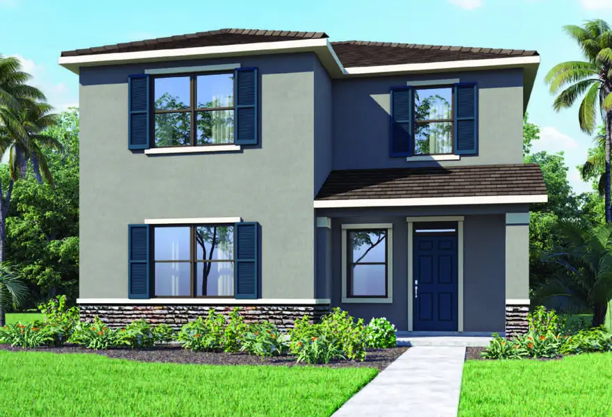 Front exterior of a new home in Crossroads at Kelly Park, Apopka, FL, highlighting curb appeal (Image 2).