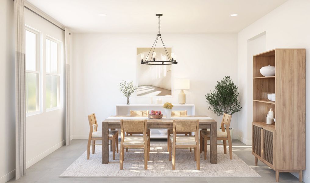 Dining room with chandelier off foyer