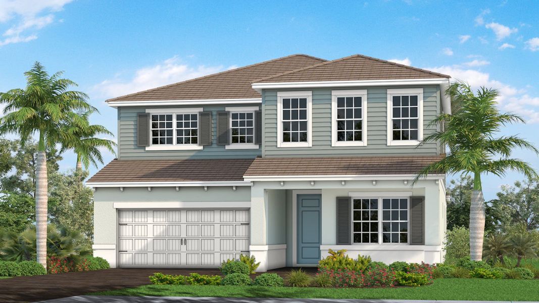 Front exterior of a new home in Palm Grove, Lakewood Ranch, FL, highlighting curb appeal (Image 27).