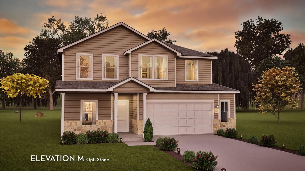 Front exterior of a new home in Hunters Glen, Jarrell, TX, highlighting curb appeal (Image 1). Front exterior of a new home in Hunters Glen, Jarrell, TX, highlighting curb appeal (Image 1).