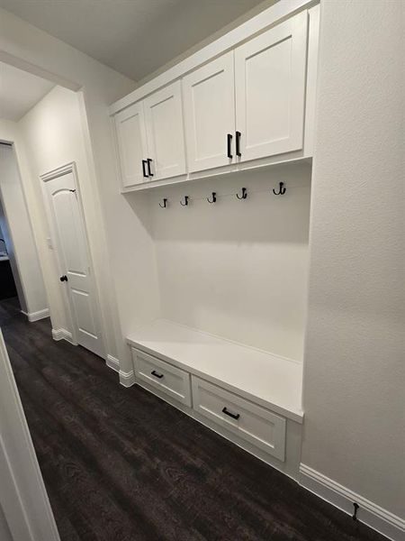 Mudroom featuring dark hardwood / wood-style flooring