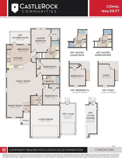 1604 Comal Floor Plan with the OPT Luxury Bathroom and OPT Study.  Wonderful floor plan