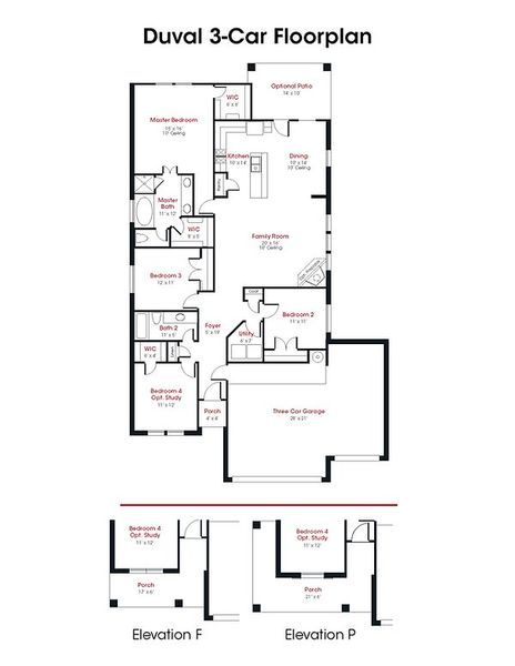 2D floor plan layout for the Duval by Kendall Homes in River Ranch, Dayton, TX (Image 3).