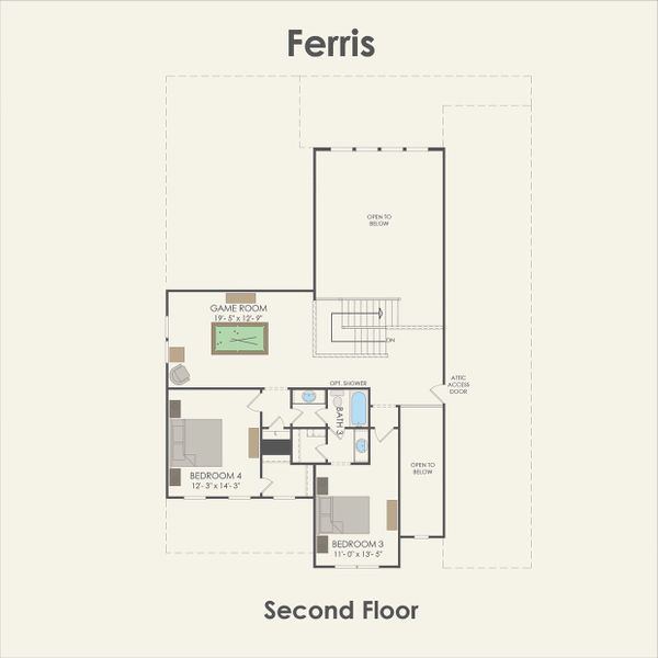 2D floor plan layout for the Ferris by Pulte Homes in Blue Creek Trails, Richmond, TX (Image 4). 2D floor plan layout for the Ferris by Pulte Homes in Blue Creek Trails, Richmond, TX (Image 4).
