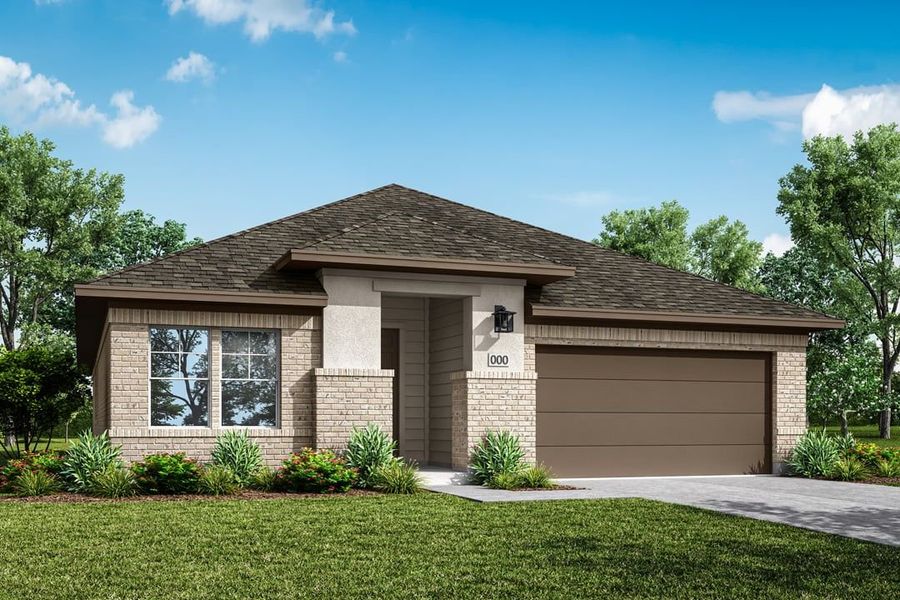 Front exterior of a new home in Park Collection at Lariat, Liberty Hill, TX, highlighting curb appeal (Image 1). Front exterior of a new home in Park Collection at Lariat, Liberty Hill, TX, highlighting curb appeal (Image 1).