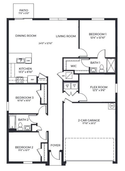 2D floor plan layout for the Freeport by D.R. Horton in Juniper Cove, Homestead, FL (Image 3). 2D floor plan layout for the Freeport by D.R. Horton in Juniper Cove, Homestead, FL (Image 3).