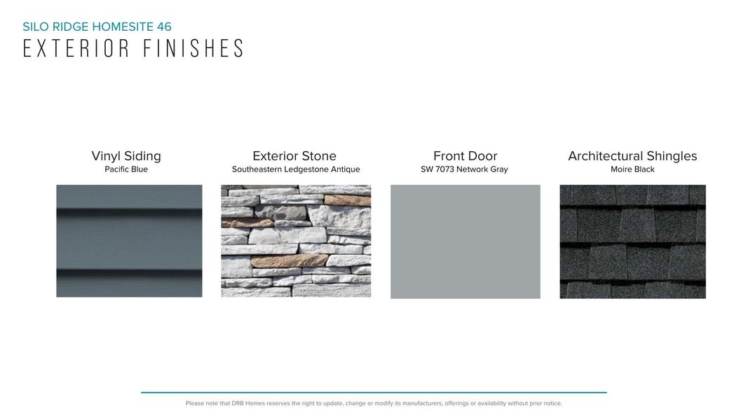 Sample of building materials used in homes in Silo Ridge, Anderson (Image 34).