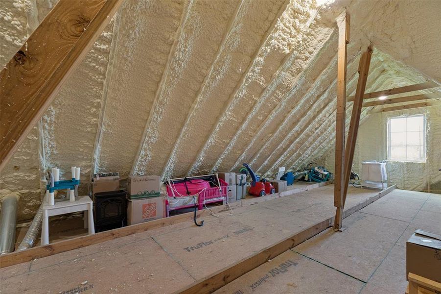 Huge walk-out attic space with decking for storage Huge walk-out attic space with decking for storage