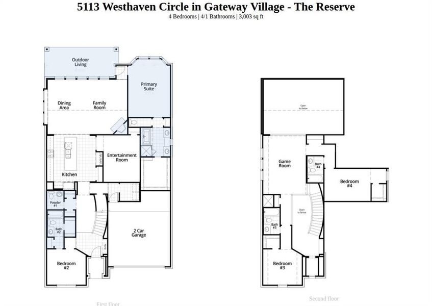 2D floor plan layout of this home in Gateway Village - The Reserve, Denison, TX (Image 4).