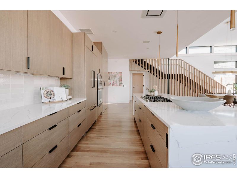 Cabinets are rift sawn white oak, which maintain a clean modern esthetic