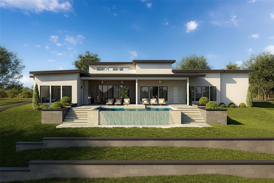 Modern exterior with a flat roofline and neutral-toned stucco