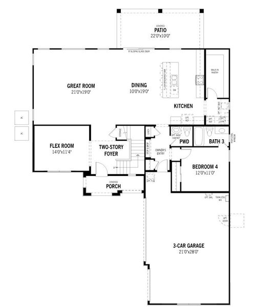 2D floor plan layout for the Holly by Mattamy Homes in White Tank Vistas, Waddell, AZ (Image 3).
