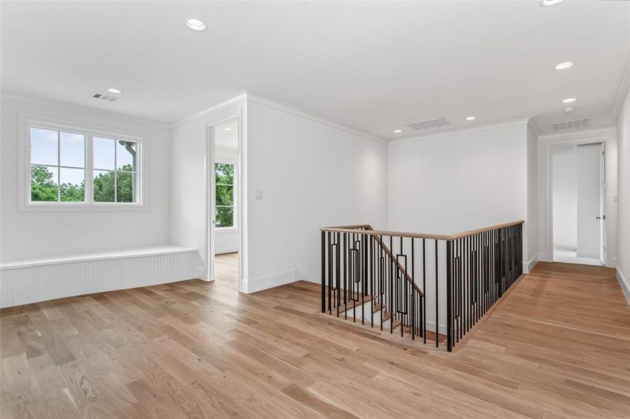 Upstairs landing with built in bench