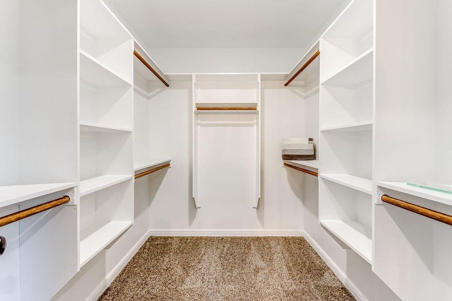 Spacious closet with light colored carpet