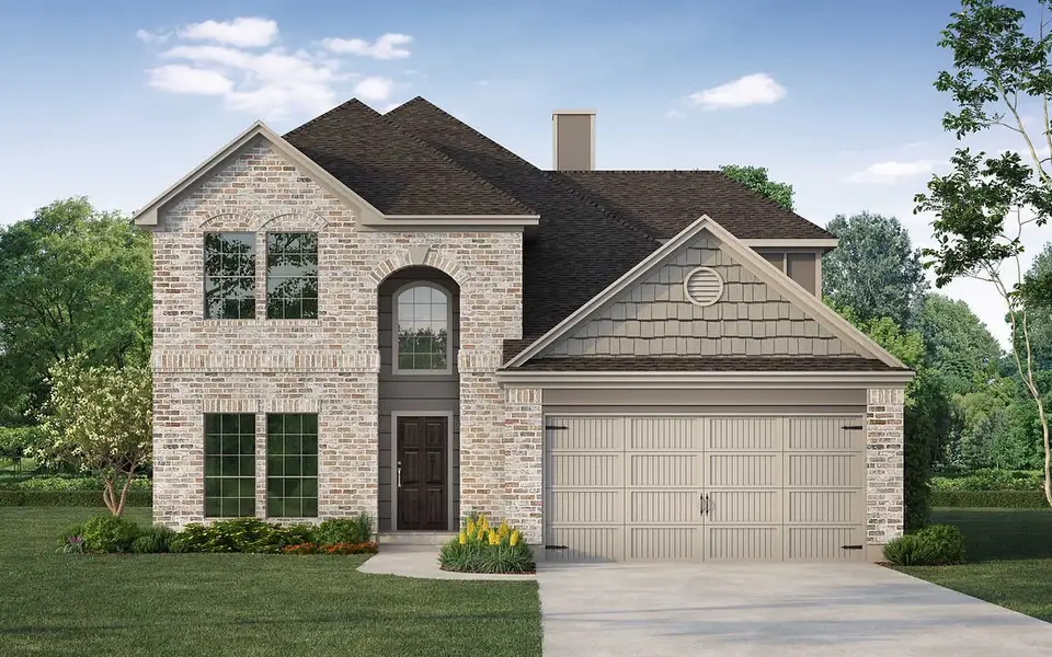 Representative exterior photo of a completed home built from the Stonewall by Kendall Homes in Russell Ranch, Bay City, TX (Image 2). Representative exterior photo of a completed home built from the Stonewall by Kendall Homes in Russell Ranch, Bay City, TX (Image 2).