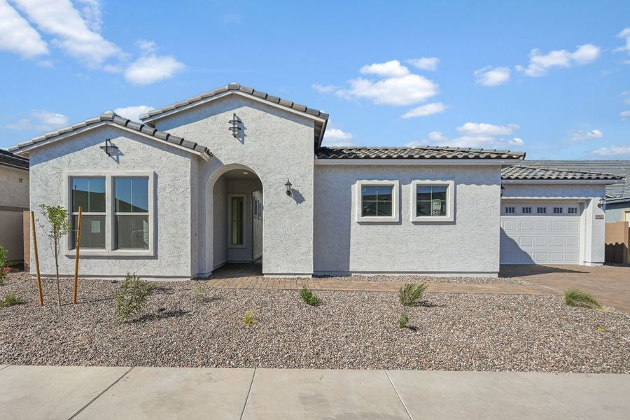 Front exterior of a new home in Aloravita South, Peoria, AZ, highlighting curb appeal (Image 28).